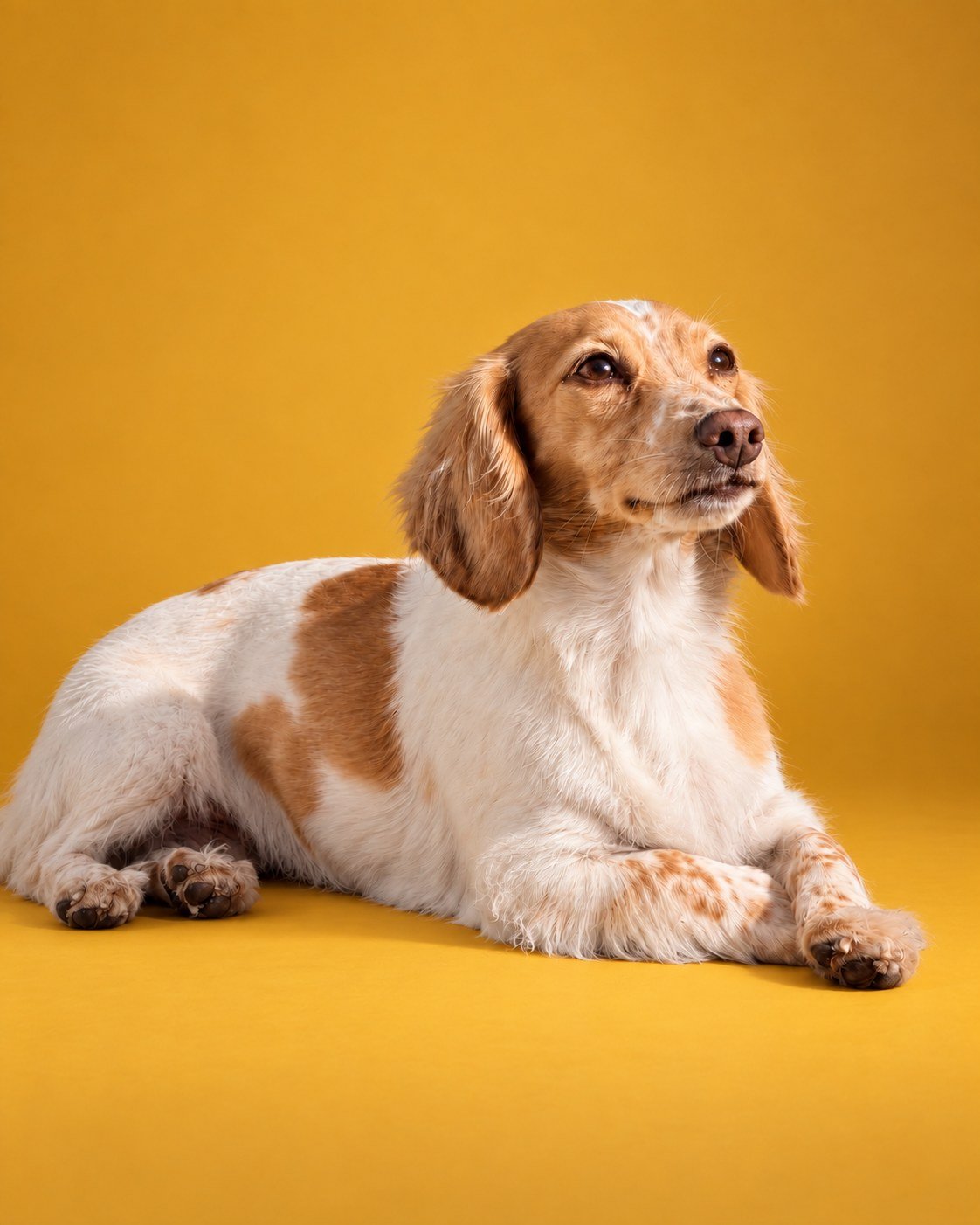 Frida, Queerly mascot, resting against a golden yellow backdrop